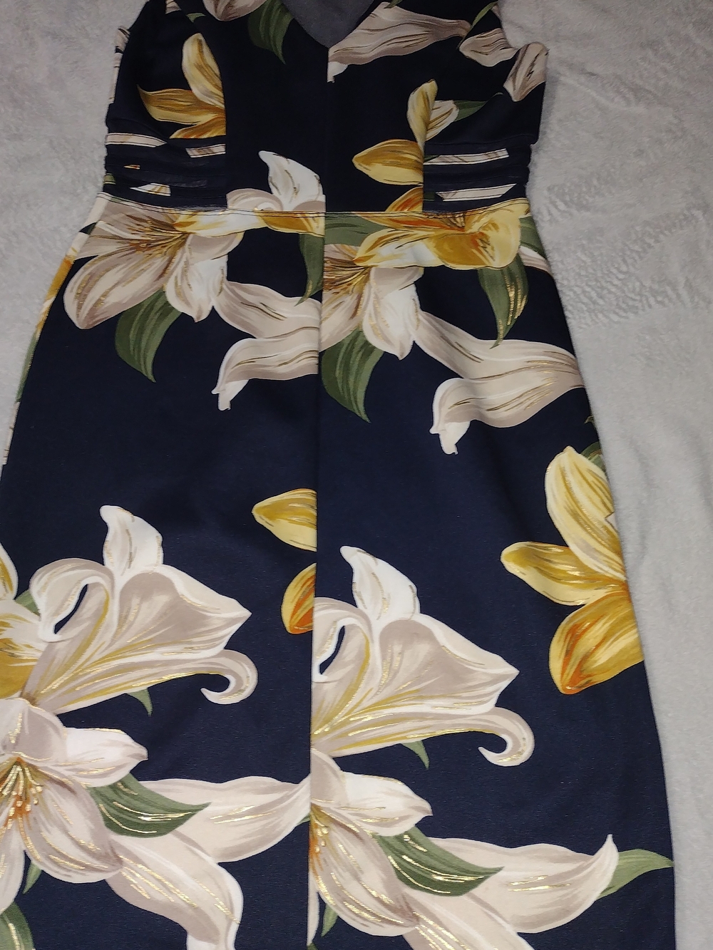 Alexa B Nites Tropical Lily Print Metallic Flare Cocktail Party Midi Dress